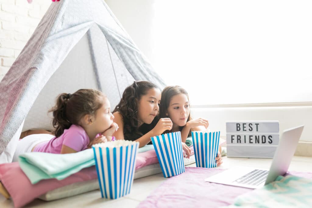 Young girls having a slumber party